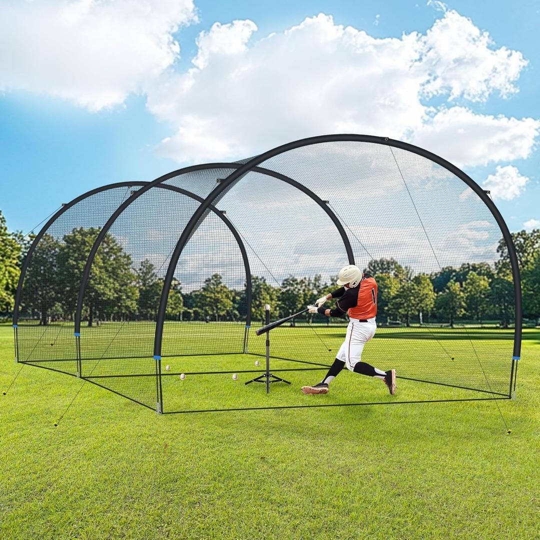 ORIENGEAR Baseball Batting Cage for Backyard, Baseball Training Equipment Netting Cages, Golf Softball Baseball Nets for Batting with Frame and Net, Hitting and Pitching Practice (20FT, Open Ended)