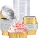 40 Pack Mini Cake Pans with Lids, 5oz Square Aluminum Foil Brownie Baking Cups, Muffin Tin Ramekins, Disposable Dessert Cupcake Cups for Wedding Birthday Party, Gold