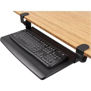 Stand Up Desk Store Compact Clamp-On Retractable Adjustable Height Under Desk Keyboard Tray | for Desks Up to 1.5" (Small, 24.5" Wide) (Black)