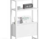 Narrow Side Table, Slim End Table with Magazine Rack, Bedside Table for Small Spaces, 3 Tier Sofa Couch Table Nightstand for Living Room, Bedroom, White LET503W