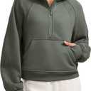 CRZ YOGA Womens Fleece Lined Half Zip Hoodies Pullover Oversized Long Sleeve Casual Workout Sweatshirts with Thumb Holes (Small, Light Army Green)