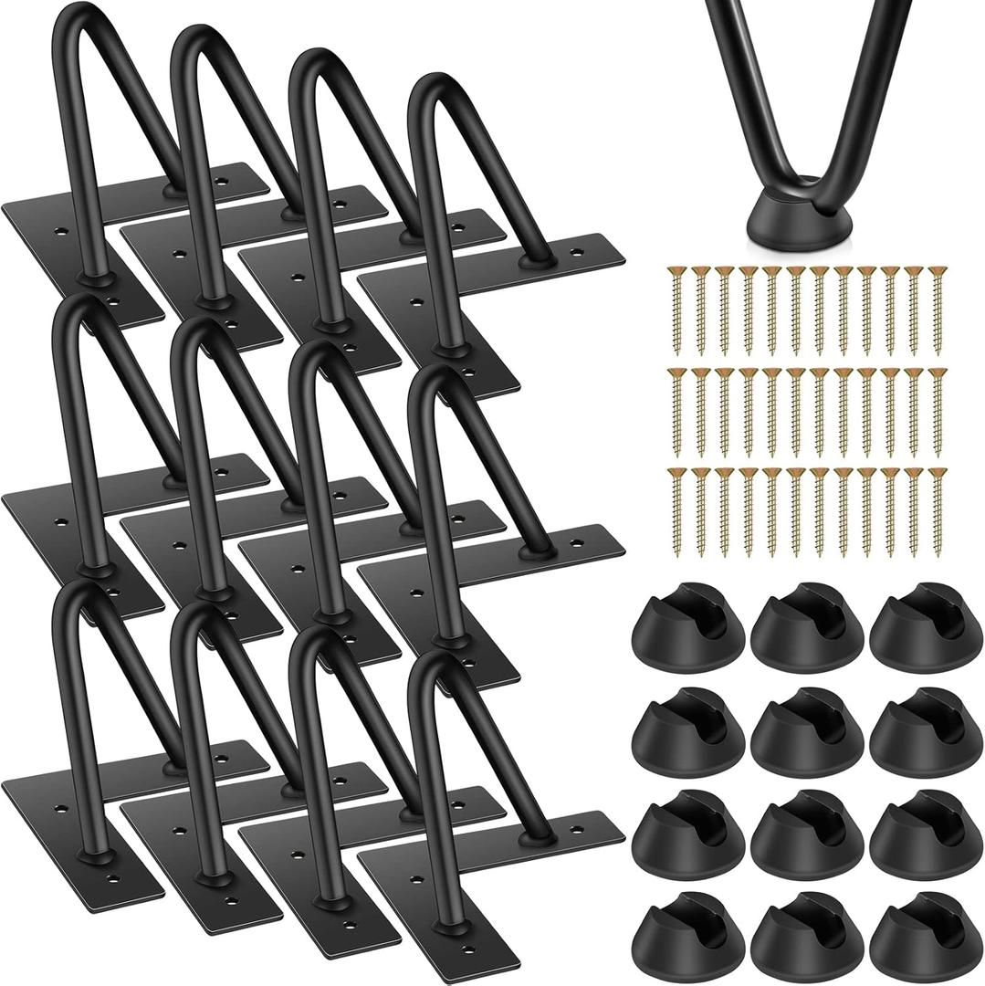 Chumia Set of 12 Pcs Hairpin Legs Iron Heavy Duty Furniture Legs Table Dresser Legs Home Metal Legs Feet for DIY Furniture TV Cabinet Sofa Nightstand Legs with Floor Protectors and Screws (4 inch)