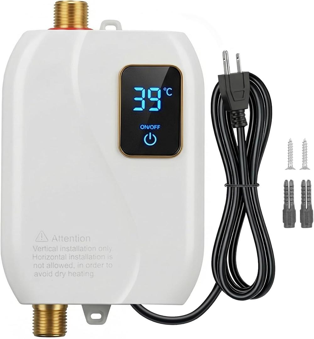 Tankless Water Heater Electric, 3000W Tankless Electric Water Heater 110V, On Demand Hot Water Heater Electric with Digital Display, Electric Tankless Hot Water Heater for Kitchen Bathroom Washin