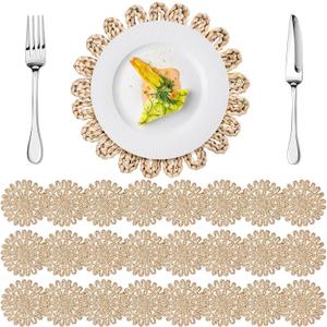 Set of 24 Ruffled Woven Corn Husk Placemats 11.8'' Boho Farmhouse Placemats for Tabletop Decor Elegant Dining Wedding Christmas Thanksgiving Day Holiday Dinner Party Housewarming Gifts Daily