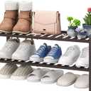 viewcare 2-Tier Shoe Rack for Entryway, Bamboo Shoe Rack for Closet, Free Standing Shoe Racks for Indoor Outdoor, Stackable Shoe Shelf Storage Organizer for Hallway Closet