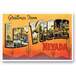 SIXNEW GREETINGS FROM LAS VEGAS, NV vintage reprint postcard set of 20 identical postcards. Large Letter Las Vegas, Nevada city name post card pack (ca. 1930's-1940's). Made in USA.