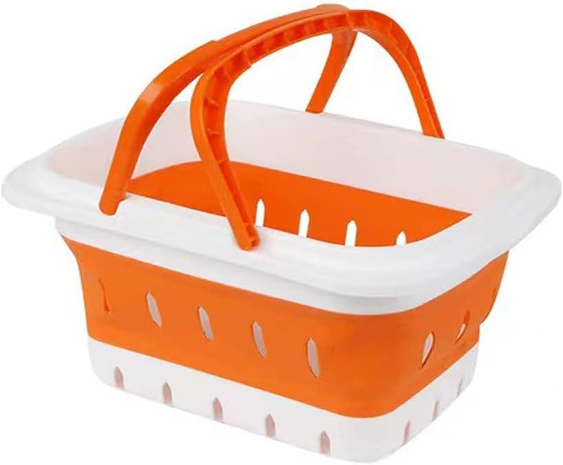 Foldable Plastic Bathroom Storage Basket with handles Lightweight, Durable, Ideal for Dorms, Bathrooms, Cleaning, Kitchen Storage, Camping, Waterproof and Easy to Clean (Orange, 1 Pack)