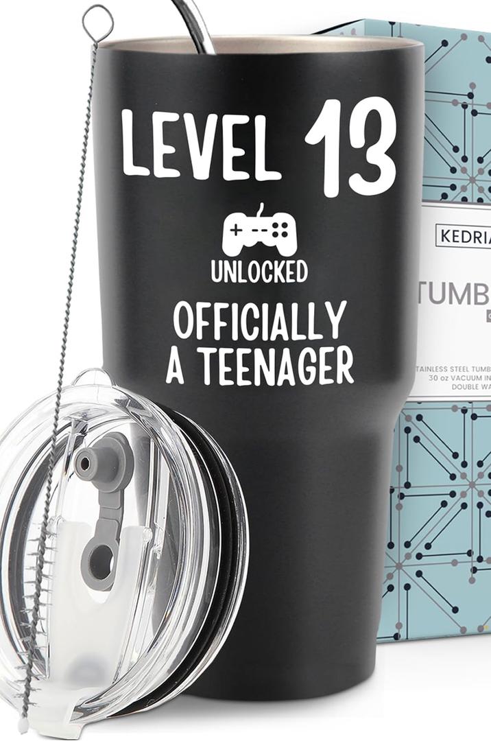 13th Birthday Tumbler 30oz, Best 13-Year-Old Boy Gift Ideas, Perfect Birthday Gifts For Teen Boys Trendy, Unique Memorable Keepsake for Him, Officially a Teenager Presents for Birthdays, Gift Ready