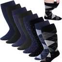 8 Pairs Diabetic Dress Crew Socks for Men Non Binding Loose Top Diabetic Cotton Socks Soft Extra Wide Dress Stockings for Swollen Feet