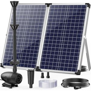 POPOSOAP 70W Solar Water Pump, Solar Water Fountain with Water Shortage Protection, Solar Pond Pump 580GPH Adjustable with PVC Clear Tubing, 17Ft+10Ft Cord for Ponds, Garden, Waterfall, Hydroponics