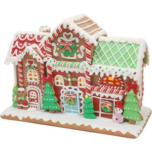 14 Inch Gingerbread House Decoration, Battery-Operated Light-Up Two Floor Gingerbread House, Classic Gingerbread Christmas Village Figurines, Handmade Decorations (Style 3)