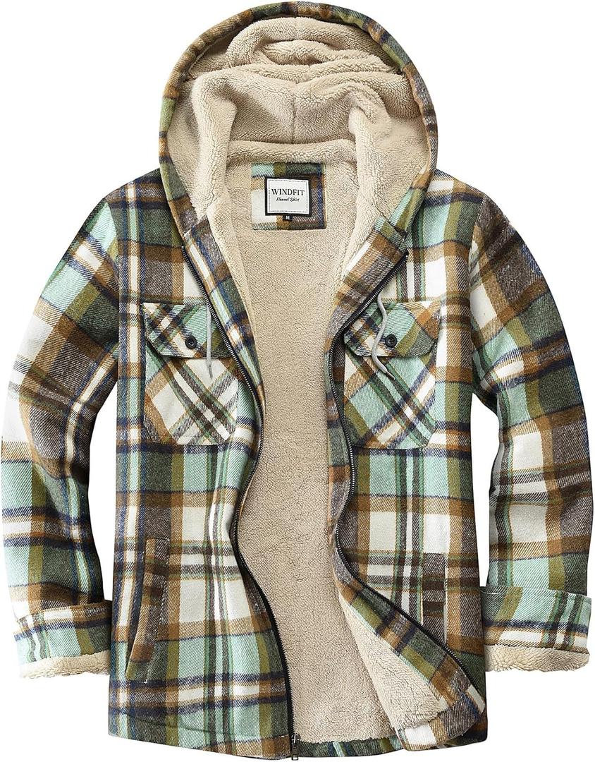WINDFIT Women's Full Zip Fleece Flannel Jacket Plaid Sherpa Lined Jacket for Women (L)
