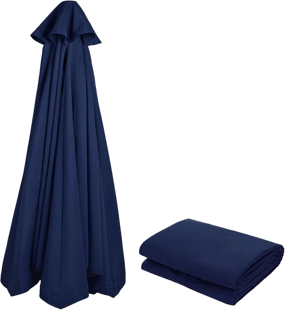 8ribs/6ribs Patio Umbrella Canopy Replacement, Polyester 9ft/10ft/11ft/13ft/6.5ft/7.5ft/8.2ft Outdoor Umbrella Replacement Top, UV 50+ Fade & Tear Resistant for Garden, Lawn, Backyard, Pool (Navy Blue)