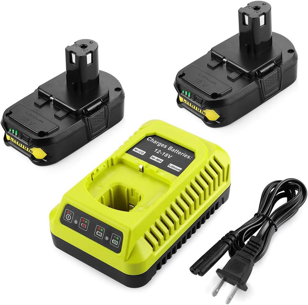 Energup 2Pack 18Volt P102 Replace for Ryobi 18V Batteries and Charger Combo 3.5A, for 18 Volt ONE Plus P103 P104 P105 P107 P109 P190 P191 P122 for Ryobi 18v Lithium Battery