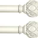 White Farmhouse Curtain Rods for Windows:Heavy Duty Adjustable Curtain Rod for Bedroom Living Room,Boho Decorative Rustic Drapery Pole with Vintage Coastal Finials,Antique White 2 Pack 36-88"