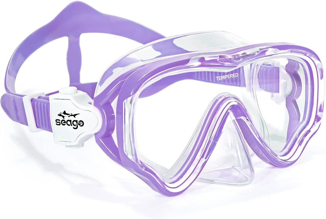 Seago Kids Swim Goggles Snorkel Diving Mask for Youth(5-15), Anti-Fog 180 Clear View (Purple)
