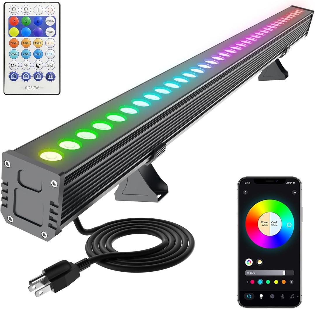 Smart Wall Washer Light Dimmable APP Control, 180W RGBCW Color Changing Linear LED Light Bar with RF Remote Control, Group Function, Timing, Perfect for Outdoor & Indoor Lighting Projects (Adjustable Color(RGB+2700K-6500K))