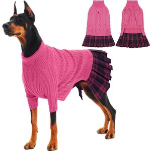 IECOii Girl XXL Dog Sweater Dress, Cozy Cable Knit Dog Sweater for Large Dogs Girl, Pink, XXLarge, 2XL Pet Pullover Knitted Dress for Winter, Turleneck with Sleeve, Warm Sweaters for Female Pitbull (XX-Large(Chest:27.95 in/71 cm))