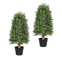 30 inch Artificial Boxwood Tree Topiary, 2 Pack Faux Boxwood Topiary Plants Outdoor, UV Resistant Boxwood Potted Trees Fake Boxwood Bushes for Front Door Porch Entrance Balcony Decor