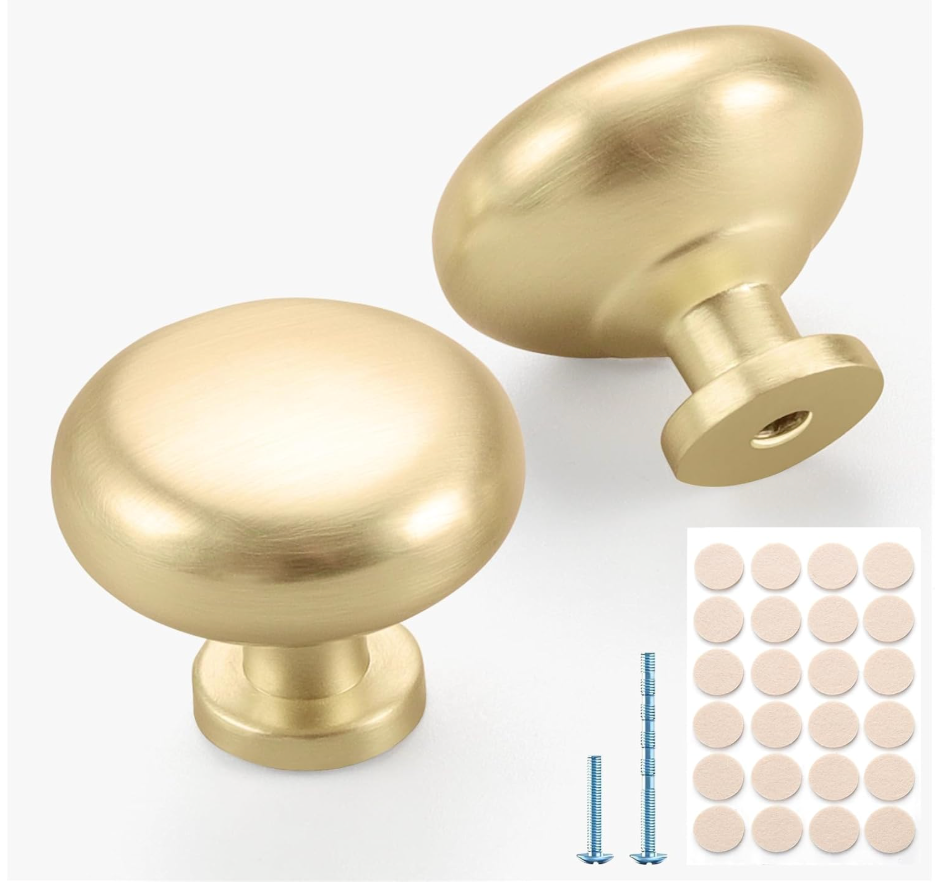 Gzzvo 9 Pack Cabinet Knobs for Drawers and Dressers,Brushed Gold Kitchen Cabinet & Closet Door Knobs,Solid Round Furniture Hardware Pulls