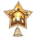 Craftsatin 9.2 x 7.8 Inch Brown Wood Christmas Tree Topper Golden Star Nativity Tree Topper Star of Bethlehem with LED Light for Christmas Party Decoration Tabletop Display Housewarming Birthday Gift