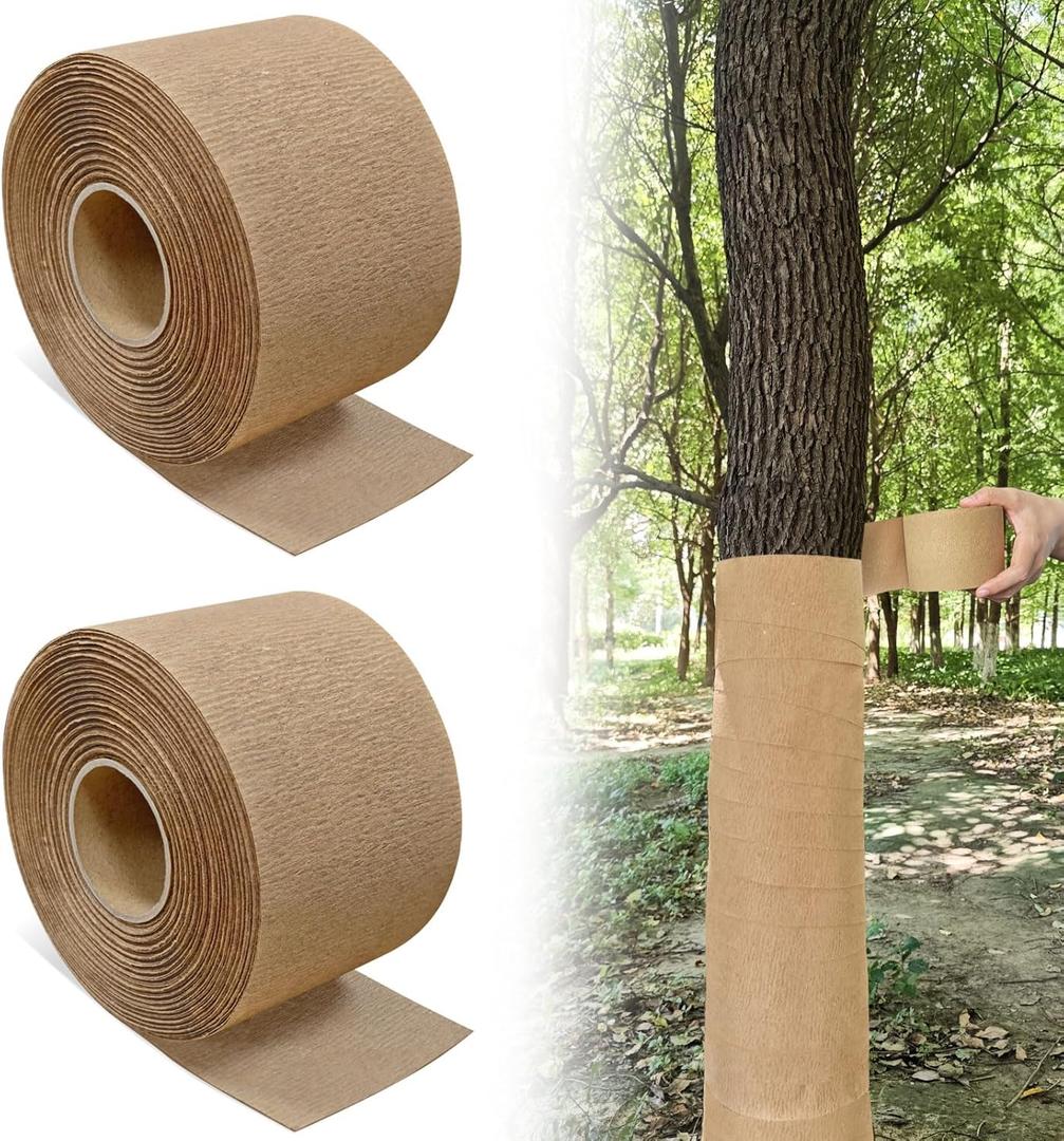 2 Rolls 100 FT Protector Wraps for Tree Trunk: Natural Paper Guard for Demaged Bark, Breathable & Moisturizing Cover for Plants & Saplings, Bandage for Fruit Trees Keeping Warm in Winter