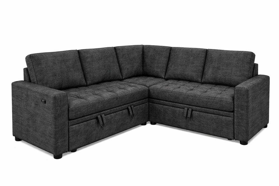 Sofa L-Shape Sleeper for Home Living Room Apartment Dorm, Dark Grey