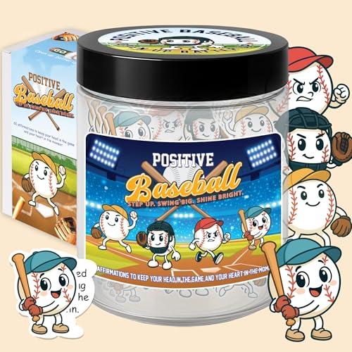 Positive Baseball Jar, 60 Daily Emotional Support Affirmation Cards, Motivational Baseball Gifts for Teens Boys Girls, Men, Teens Coaches Friends, Stocking Stuffers for Teen Boys