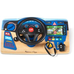 Melissa & Doug Vroom & Zoom Interactive Wooden Dashboard Steering Wheel Pretend Play Driving Toy - FSC Certified
