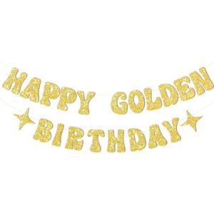 Gold Happy Birthday Banner or Happy Birthday Sign for Golden Bday Party Decorations,Golden Girls Bday Decorations-Glitter Gold Happy Birthday Decor for Women Men