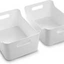 BINO | Plastic Storage Bins, Large - 2 Pack, White | THE SOHO COLLECTION | Pantry Organizers and Storage Containers Fridge Organizer Bins Kitchen Cabinet Organizer Medicine Cabinet Bin