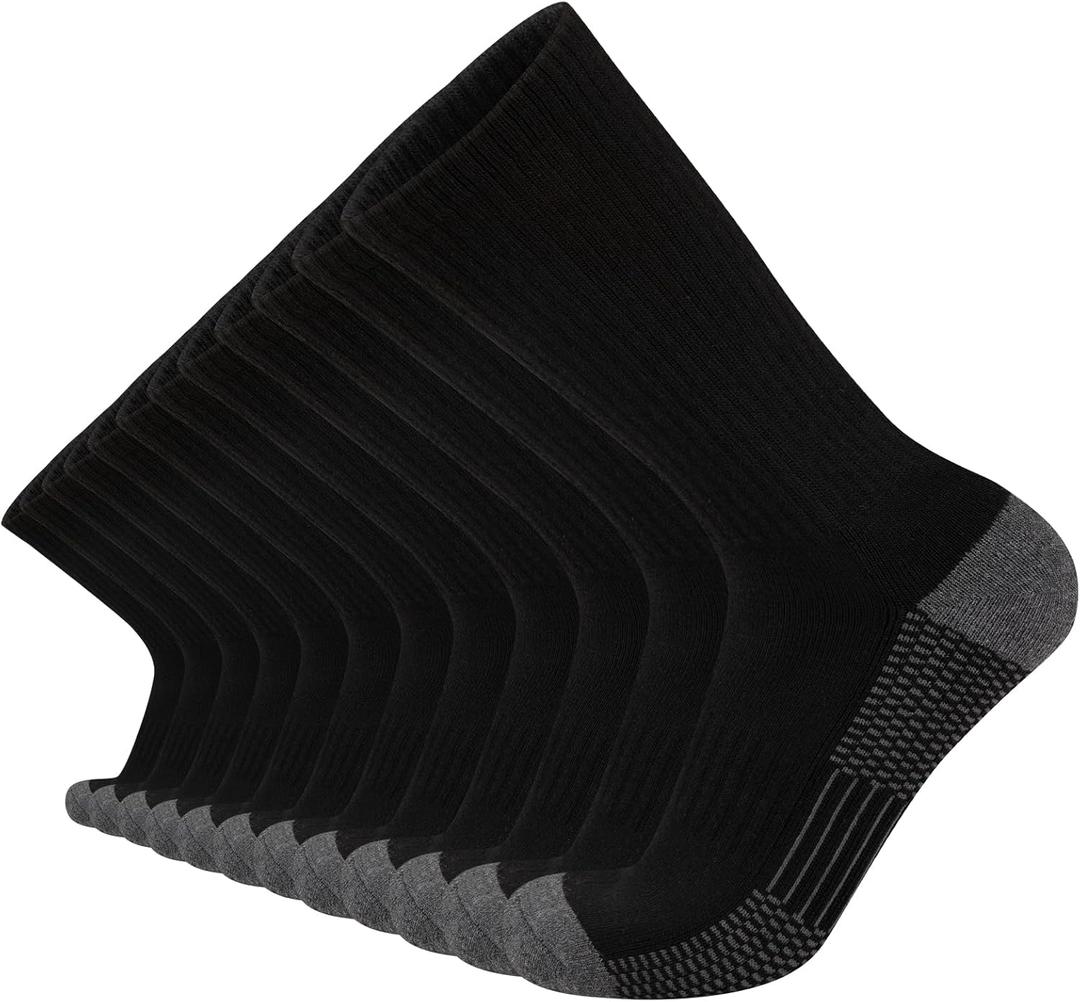 COOVAN 12 Pack Crew Socks for Men Half Cushion Moisture Wicking Athletic Socks (Black)