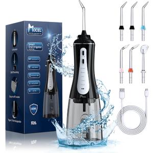 Water Dental Flosser Oral Irrigator with 5 Modes, 350ml Cordless Water Teeth Cleaner Pick 6 Tips, IPX7 Waterproof Rechargeable Portable Powerful Battery for Travel & Home Braces & Bridges Care (Black)