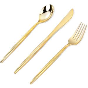 MirthMood 36 PCS Gold Plastic Silverware,Gold Silverware Disposable,Disposable Utensils Heavy Duty,Plastic Cutlery Set,Includes:12 Knives, Forks and Spoons for Party, Birthday,Wedding
