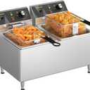 Commercial Deep Fryer 3500W Electric Countertop Fryer 25.4Qt Heavy Duty Large Stainless Steel Deep Fryers with Double Baskets, Lid and High Legs for Restaurant, UL Certified