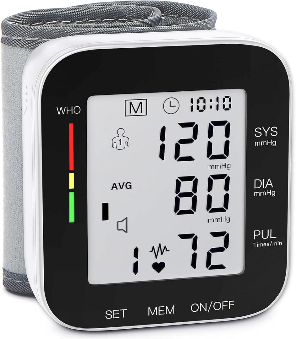 MMIZOO Wrist Blood Pressure Monitor Bp Monitor Large LCD Display Blood Pressure Machine Adjustable Wrist Cuff 5.31-7.68 inch Automatic 99x2 Sets Memory with Carrying Case for Home Use (Black)