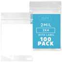 GPI Pack of 100 3" X 4" Clear Plastic Reclosable Zip Bags - Bulk 2 Mil Thick Strong & Durable Poly Baggies with Resealable Zipper Top Lock & Write-on White Block, for Storage, Packaging & Shipping