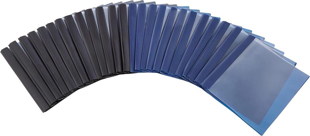 Amazon Basics Letter Size Clear Front Report Covers with Metal Prong Fasteners for Documents, 25-Pack, Assorted Black and Navy