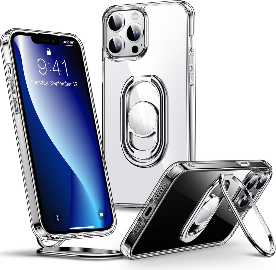 Shields Up for iPhone 12 Pro Max Case with Stand, Phone Case Clear with Double Ring Holder [Adjustable & Foldable] Shockproof Protective Cover for iPhone 12 Pro Max 6.7 inch - Clear