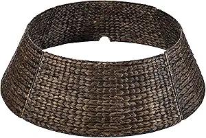 Best Choice Products 42in Christmas Tree Collar, Woven Hyacinth 4-Piece Holiday Rattan Tree Skirt Accessory for Home w/Cord Cut-Out - Espresso