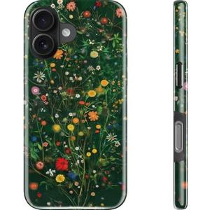 DEENAKIN for iPhone 16 Case - Wireless Charging Compatible - Dual-Layer Hard Shell & Silicone Cover - Shockproof Protective Phone Case with Trendy Cute Designs for Women - Joyful Garden Pattern