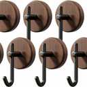 Adhesive Wooden Wall Hooks,8-Pack Farmhouse Decorative Natural Dark Walnut Wall Mounted Hooks for Towel,Keys,Hats,Coats,Robe, Bags& More - Durable & Stylish Home Decor for Entryway, Bathroom, Bedroom
