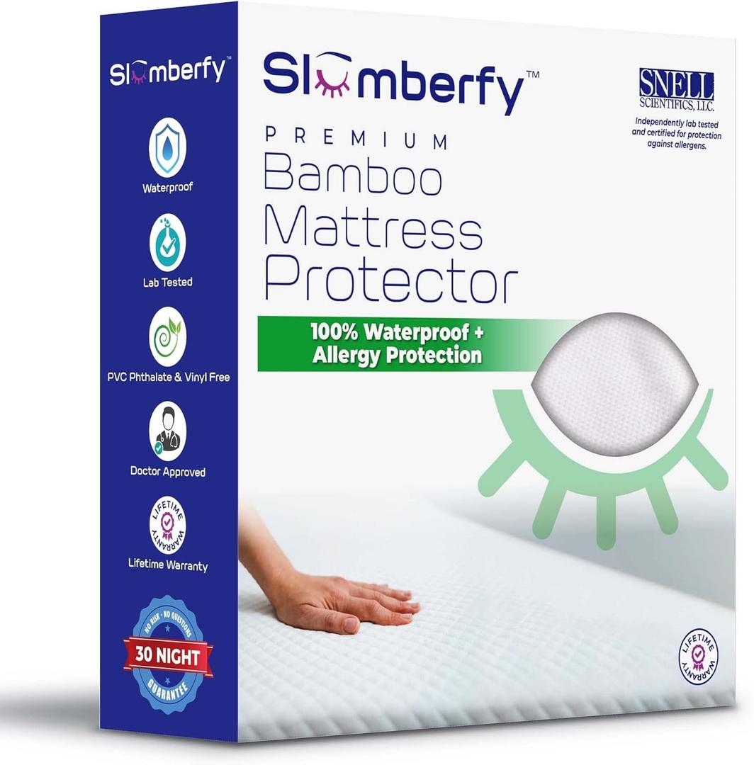 Waterproof Mattress Protector by Slumberfy | Hypoallergenic Viscose Made from Bamboo Mattress Protector | Natural + Breathable Jacquard Fabric | Queen Mattress Cover  60x80