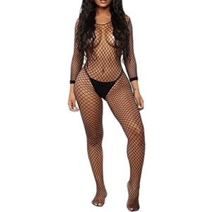 Women's Sexy Mesh BodyStocking Fishnet Lingerie Long Sleeve Bodysuits One Piece Jumpsuit Underwear Nightwear