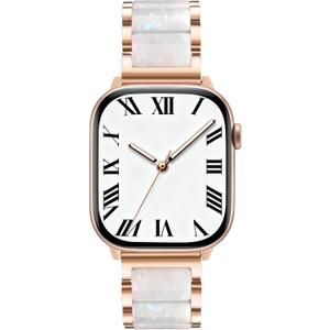 V.R.HOPE Apple Watch Band for Women 38mm 40mm 41mm 42mm Fashion Rose Gold Stainless Steel Metal Strap with Resin Inlay, Fashion Bracelet Compatible with iWatch Series 11/10/9/8/7/6/5/4/3/2/1/SE (Fluorescent White+Rose Gold)