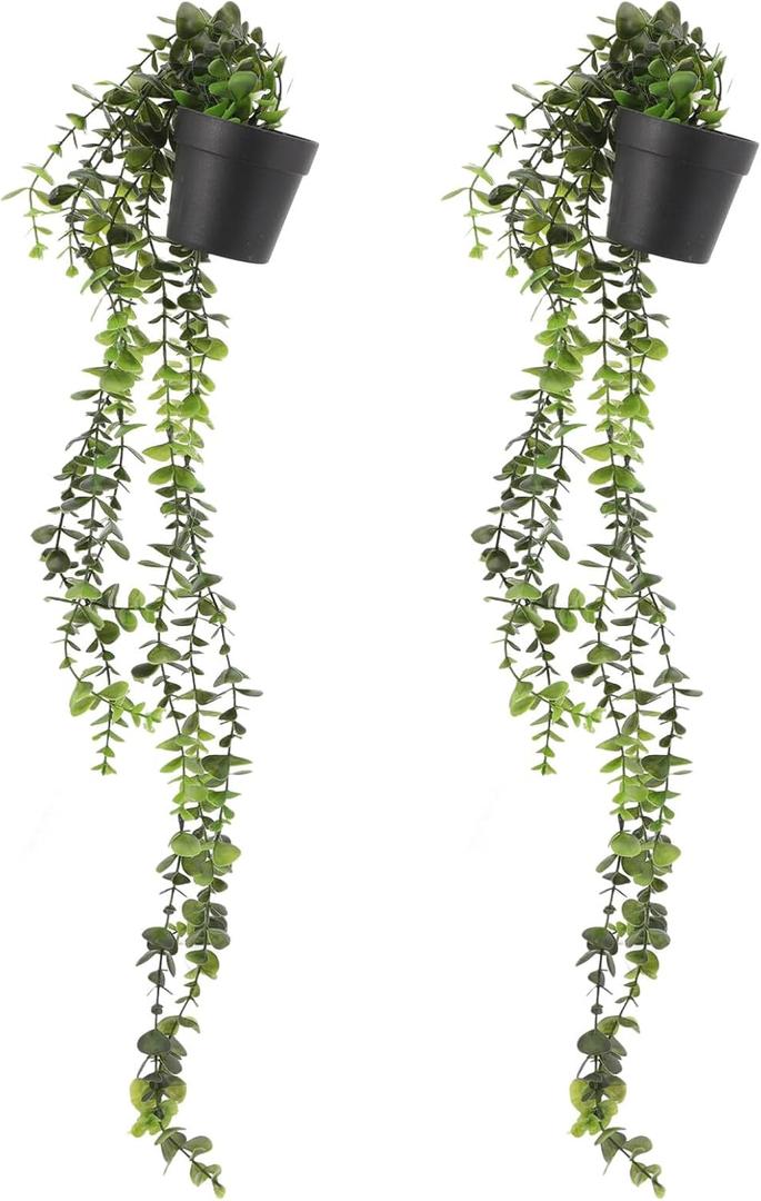 ARTIBETTER 2Pcs Faux Greenery Wall-Mounted Plant Ornaments Lifelike Rattan Vine Hanging for Indoor Outdoor Wedding Simulated Pendants Deep Green Leaves
