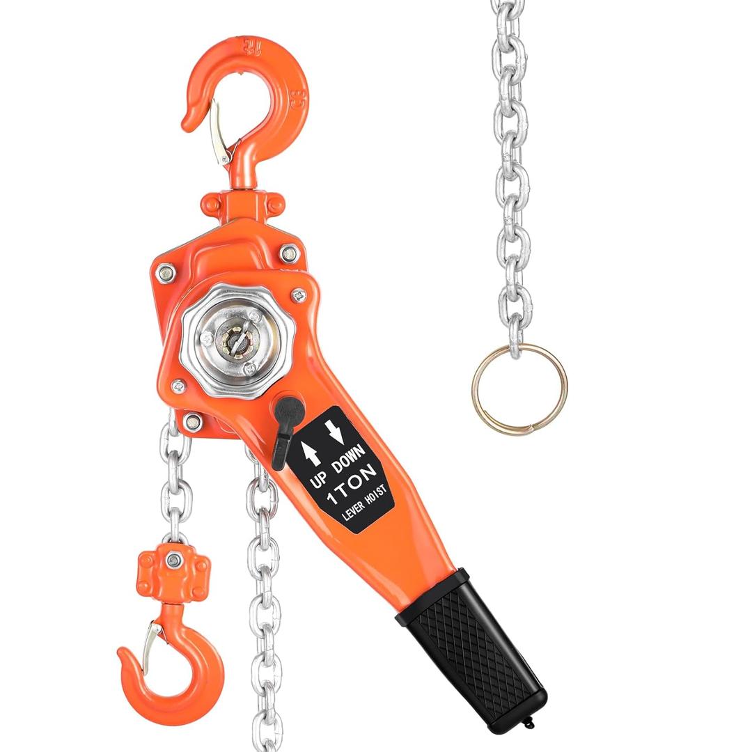Lever Chain Hoist 1 Ton 2205LBS Capacity,10FT Lift,Manual Ratchet Chain Puller Hoist with 2 Hooks for Building Garages Warehouse Automotive Machinery