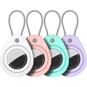 HATALKIN for AirTag Holder for Apple AirTag (1st & 2nd Generation), 4 Pack AirTag Keychain Waterproof Shockproof Air Tag Case with Secure Key Ring for Keys, Pets, Wallet, Luggage & Backpack (White/Pink/Purple/Green)