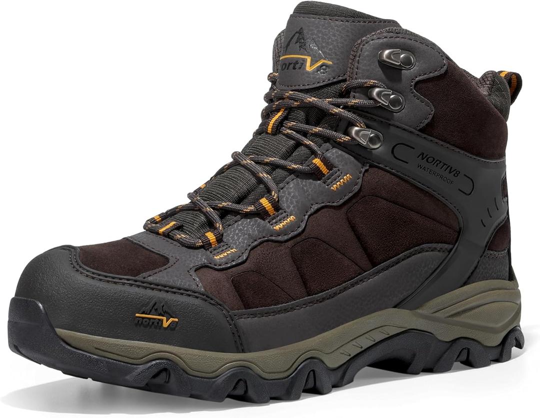 NORTIV 8 Men's Waterproof Hiking Boots Outdoor Mid Trekking Lightweight Mountaineering Shoes Paladin (10, Brown)