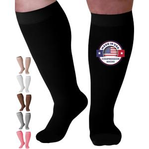 Mojo Compression Socks for Women and Men 20-30mmHg Plus Size - Medical Knee High Compression Stockings with Wide Calf for Flights, Airplane, Nursing - Black, 5X-Large - AB201